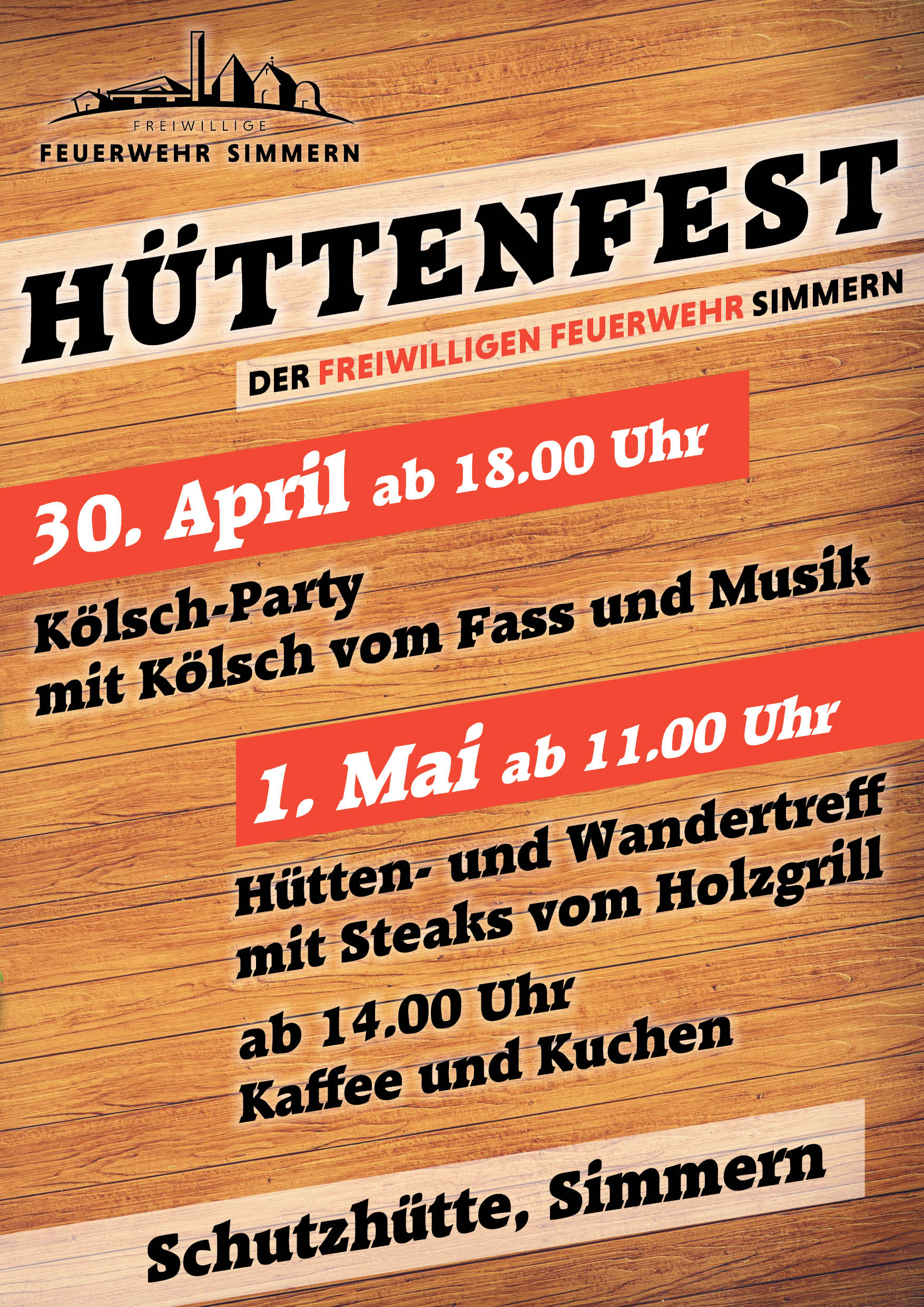 Plakat zum Hüttenfest am 30.04.2019 ab 18 Uhr und 01.05.2019 ab 11 Uhr